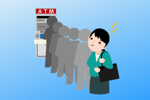 ATMで並ぶ人