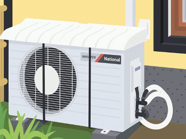 室外機の上にカバーをかけている状態