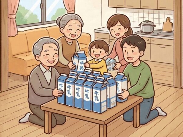 実家でたくさん牛乳パックを集めている家族