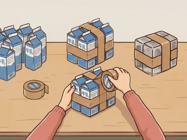 詰めたパックを6本ずつくらいで束ねる