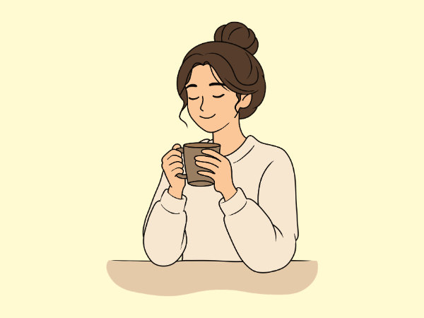 ゆっくりお茶を飲む女性