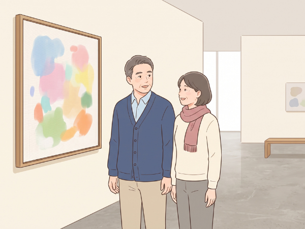 美術館デートをする50代男女