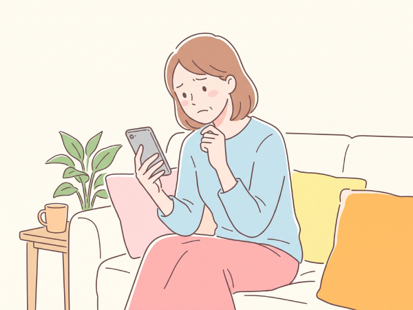 スマホの画面を見て「引き寄せは気持ち悪い」と感じている女性