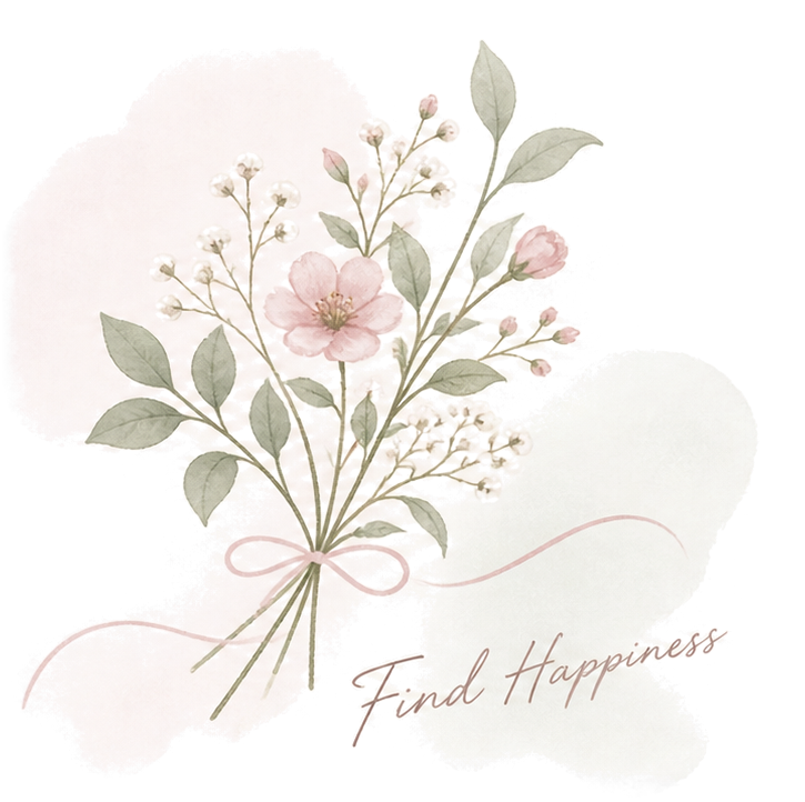 水彩の草花とFind Happiness